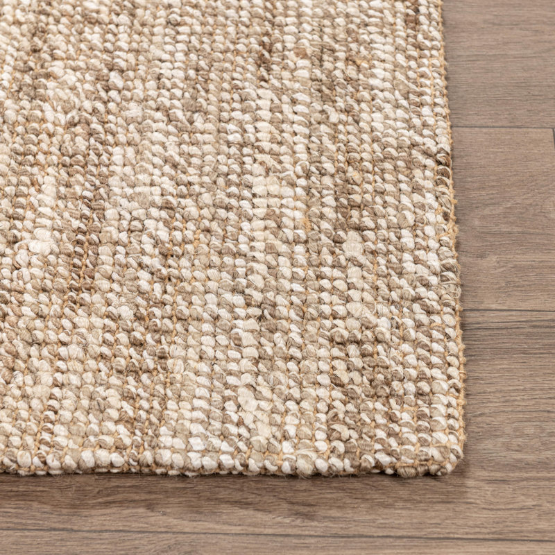 Mini Boucle Handwoven Jute Area Rug, Rectangle 5' x 8', Beige
