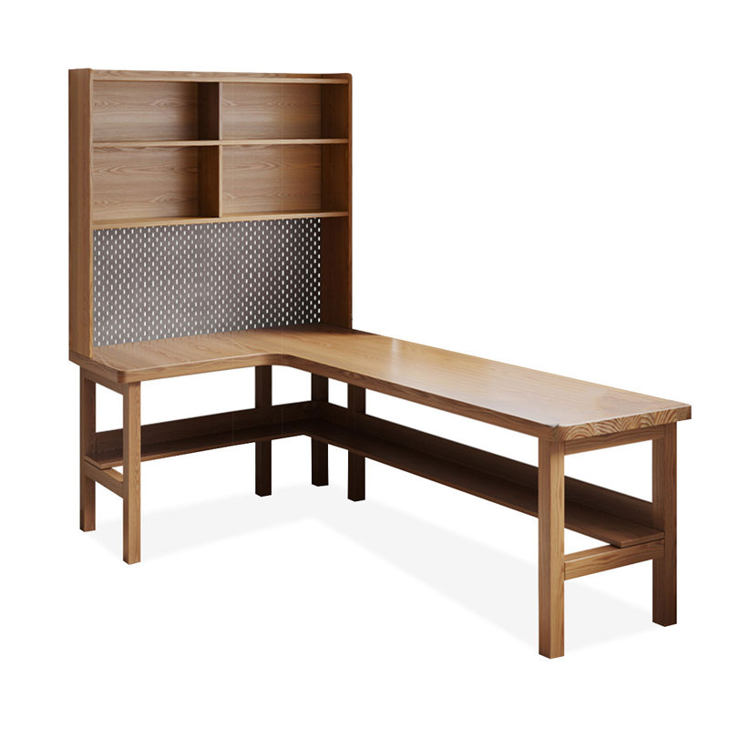 Burlywood L-Shaped Solid Wood desks, 71.26" H x 70.87" W x 39.37" D, Left Hand Return