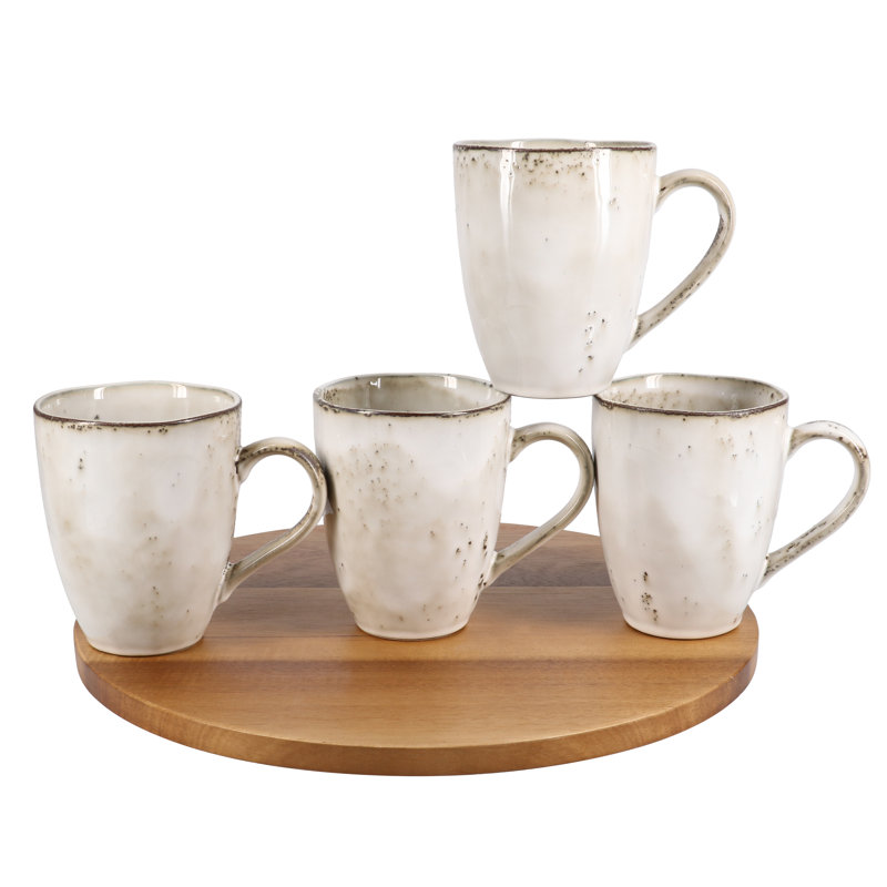 Rustico Cream Ceramic 18oz Round Mugs Set of 4