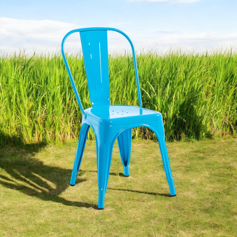 Modern Woolley Metal Stacking Dining Chair – Comfortable Durable Seating for Patio, Kitchen, or Outdoor Spaces, Blue