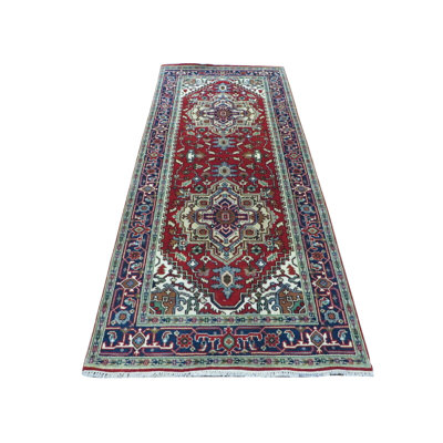 Tapis de couloir en laine rouge rouille de conception unique 4 pi 2 po x 9 pi 9 po noué à la main Tapis décoratif