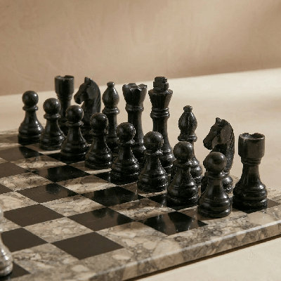 Taupev& Black Marble Chess Set