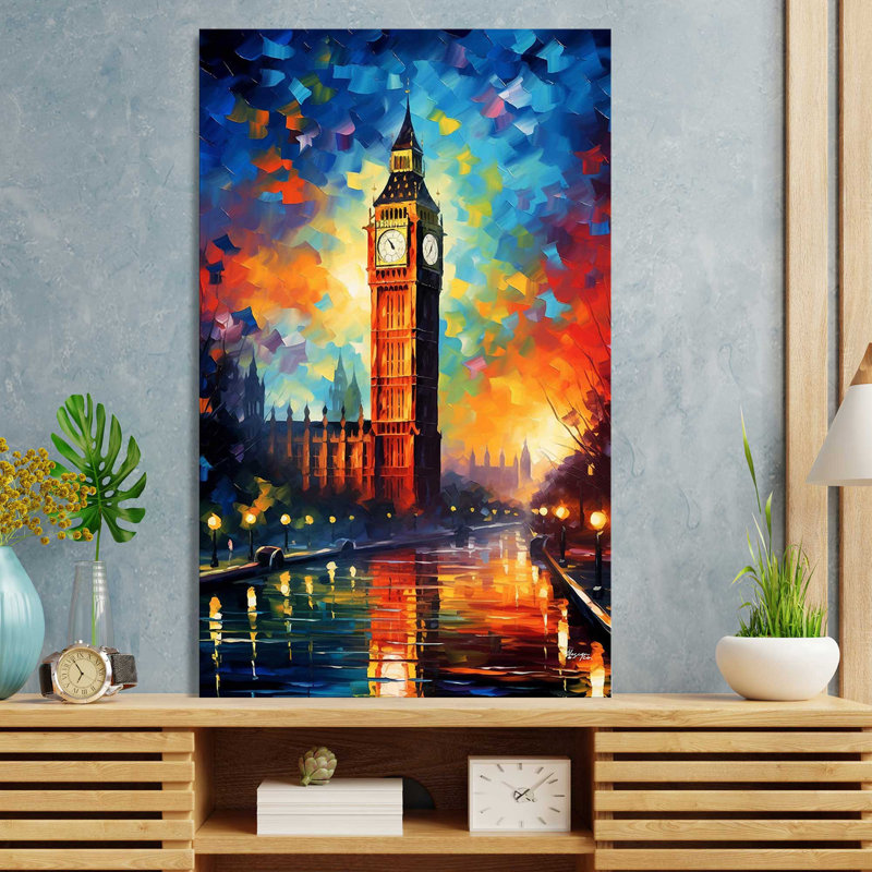 London, England at Twilight V2 - peinture sur toile tendue, H 30 po x l 18 po x P 1 po