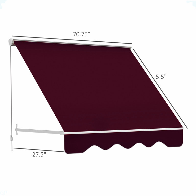 Window Awning Arm Manual Retractable Window Awning Sun Shade Shelter For Patio Balcony Outdoor, Wine Red