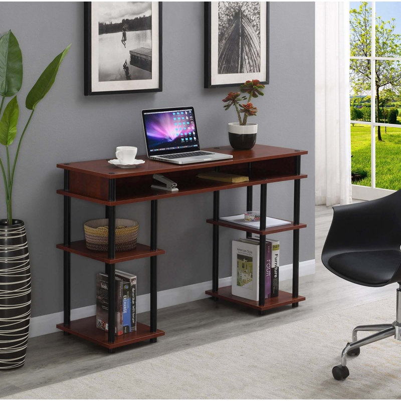 Bureau d'écriture avec tablettes sans outils Edwin, Cerise / mâts noirs