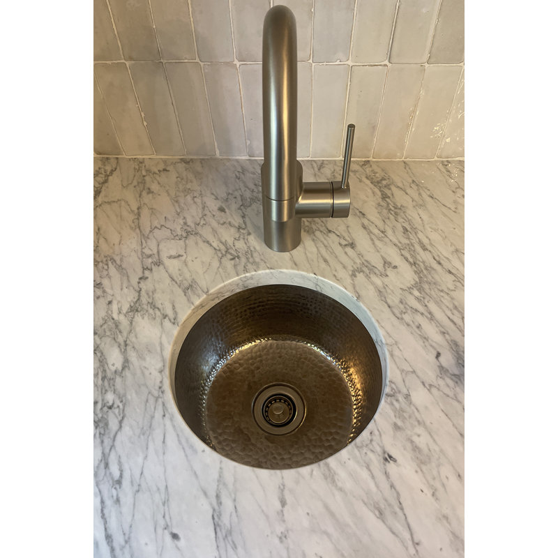 12" Round Hammered Copper Bar Sink w/ 2" Drain Opening in Nickel