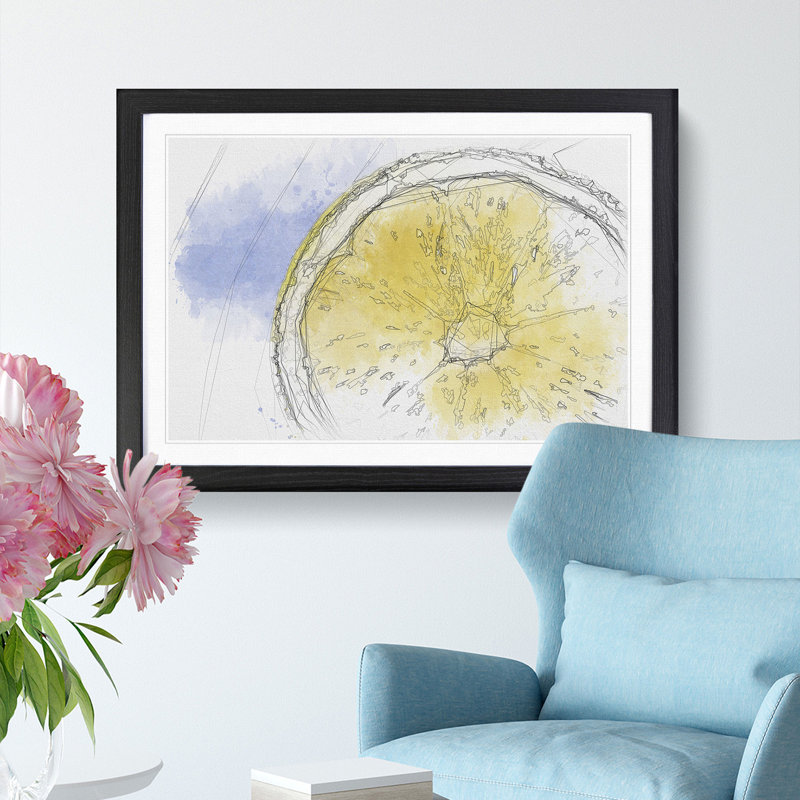 Lemon Slice - Picture Frame Graphic Art Print, 36cm H x 48cm W x 2cm D, Black Framed