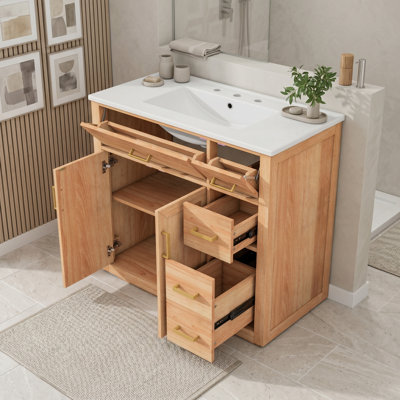Meuble-lavabo avec lavabo en céramique, 4 tiroirs et tablette réglable