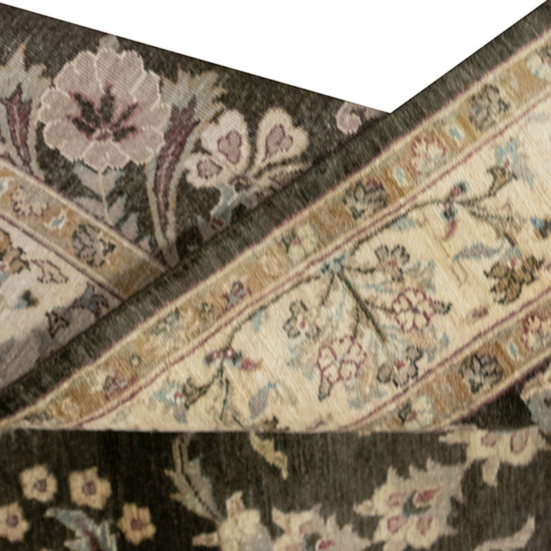Tapis brun et crème noué à la main de haute qualité