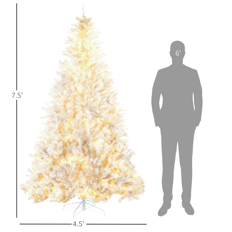Arbre de Noël 7,5 pi pré-éclairé, 1518 branches, 500 blanc chaud, ouverture automatique, blanc, arbre facile à assembler et à ranger avec fonction ouverte, ignifuge, assembler