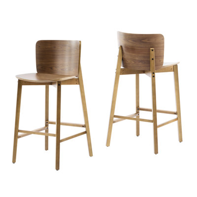 Of 2, Walnut - Lacquered Plywood , Ergonomic Design For Comfort, Ideal Home Kitchens 2 Indoor With Brown Wood, Frame, Low Profile Back Open Counter Areas