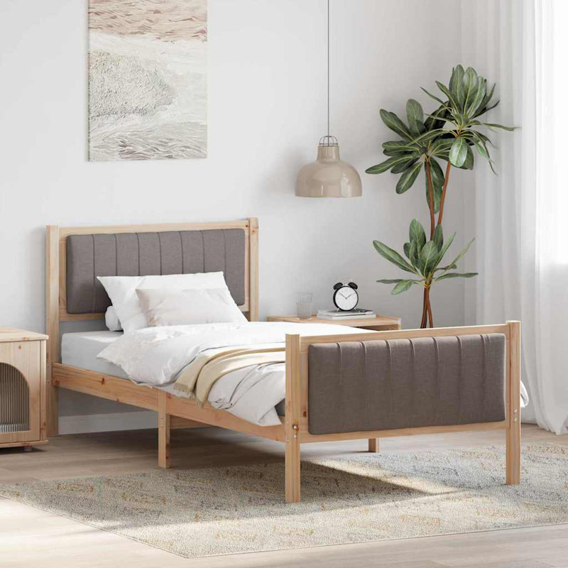 Solid Wood Bed, European Single (90 x 200 cm), Brown/Taupe