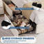 Base de lit tapissier grand format en velours avec tête de lit réglable, 2 tiroirs réversibles sous le lit, lumières à DEL RVB contrôlées par l'application, support à lattes de bois, aucun sommier nécessaire, blanc-1179896616