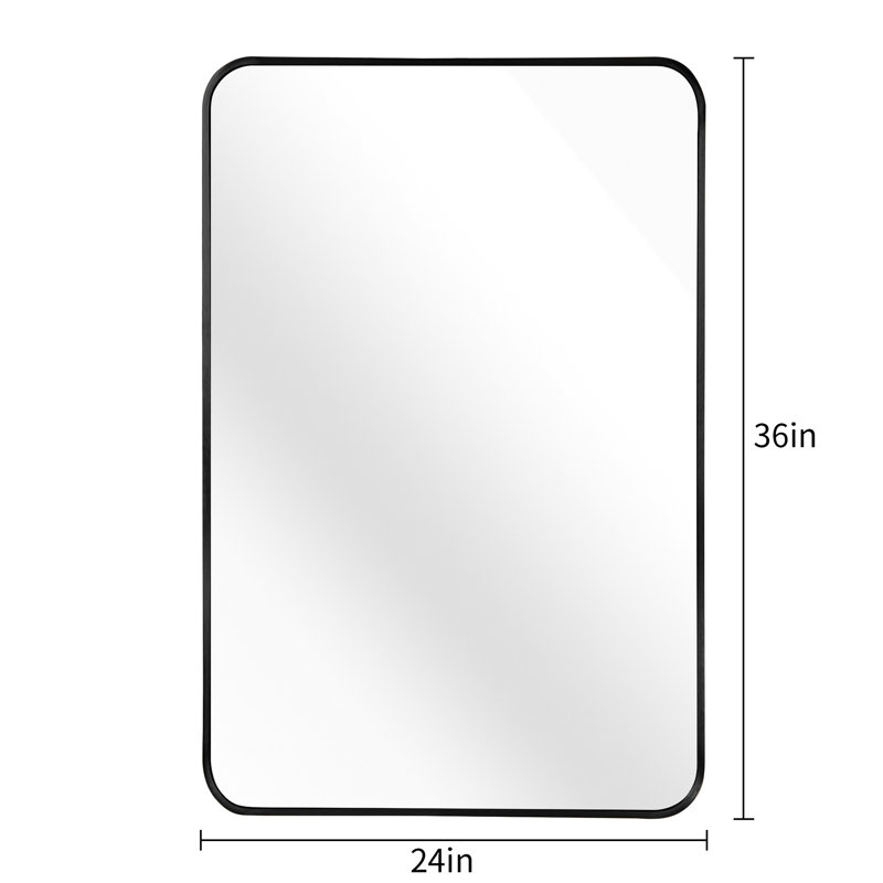 24 po x 36 po, miroir mural de salle de bain rectangulaire, cadre noir, verre transparent de 4 mm de hauteur, aluminium rouillé, conception incassable, salle de bain en aluminium facile à installer, fonction, assemblage rapide