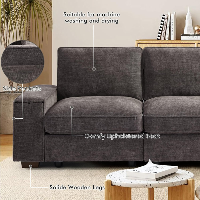 Ebern Designs Judeth Square Arm Modular Sofa, 2, Gray