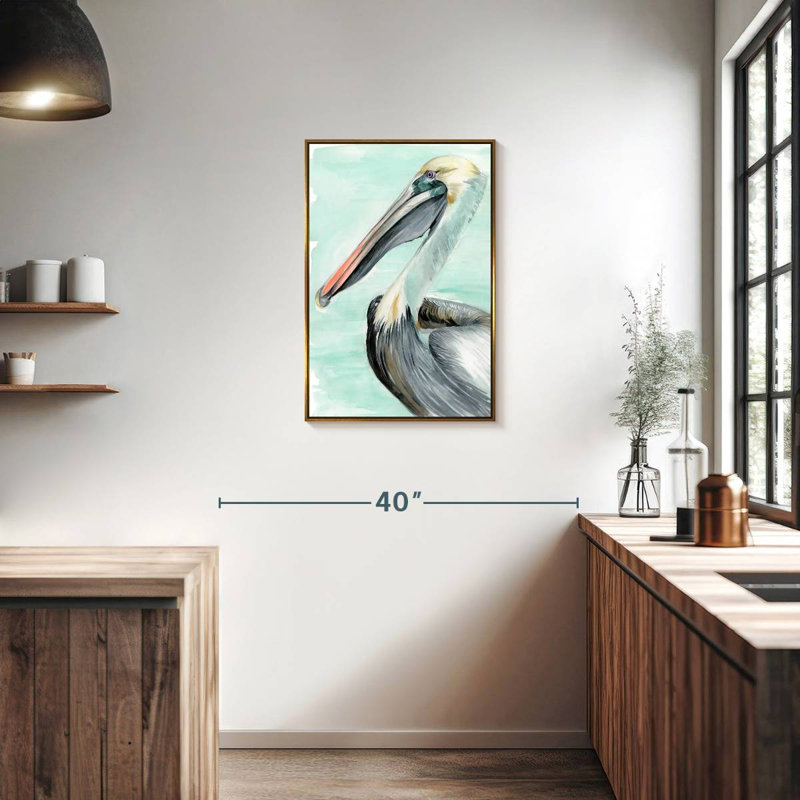Pélican turquoise II, Cadre flottant doré, 21 po x 31 po