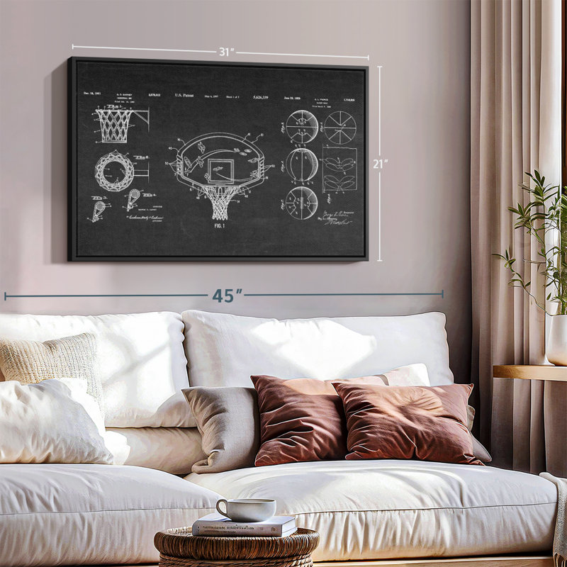 Basketball Patents, reproduction sur toile, H 21 po x l 31 po
