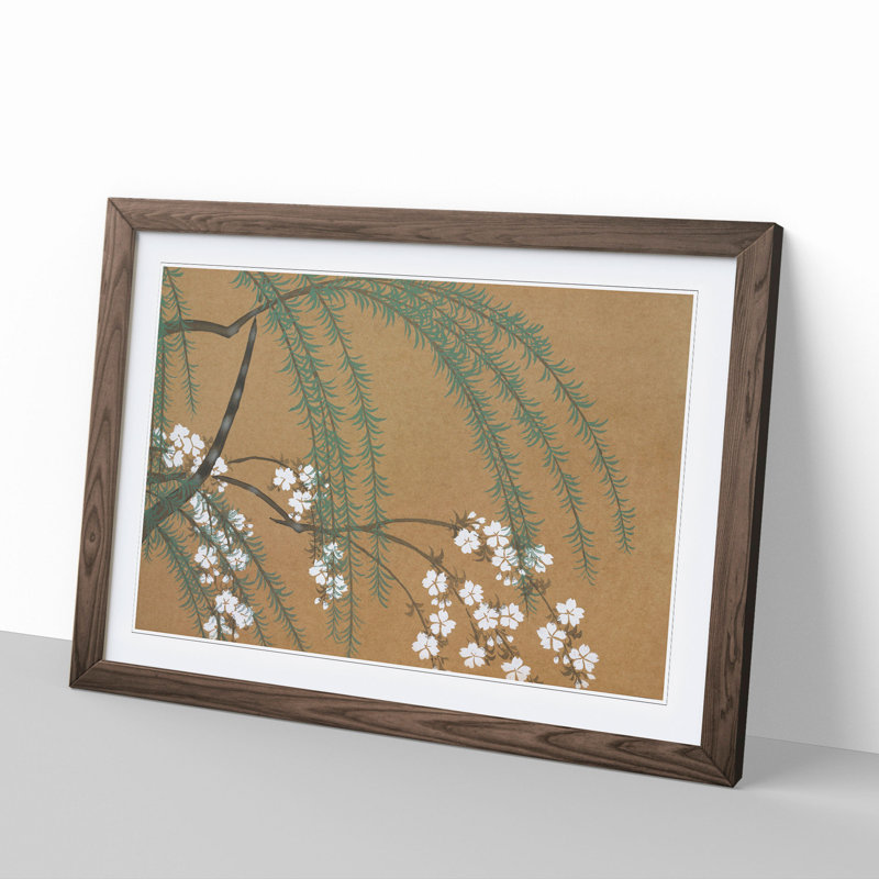 Blossoms by Kamisaka Sekka - Picture Frame Painting, 27cm H x 36cm W x 2cm D, Walnut Framed