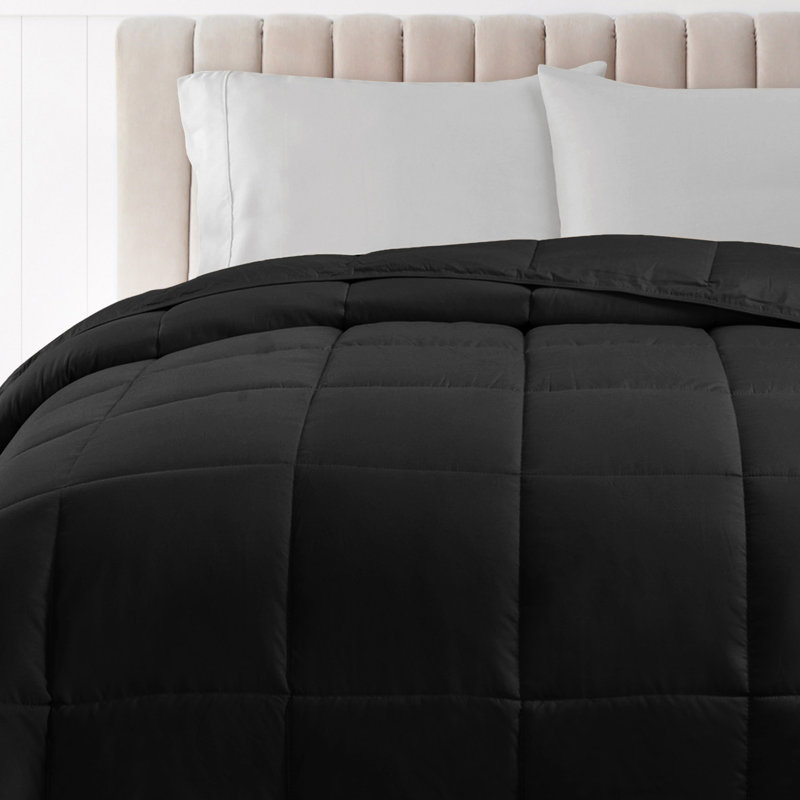 All-Season Reversible Down Alternative Comforter - Plush Box-Stitched Microfiber Duvet Insert, Black, Twin XL