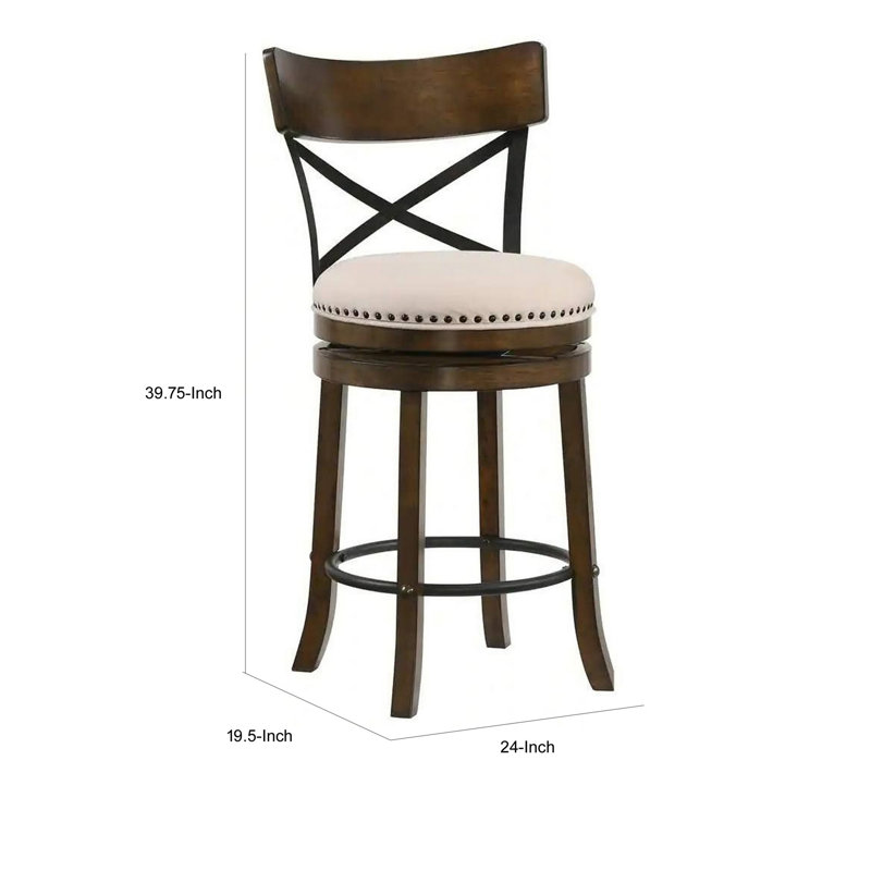 Hesser Swivel Upholstered Counter Stool with Solid Wood Frame, Counter Stool (26.5” Seat Height), Biege/Live Edge Oak