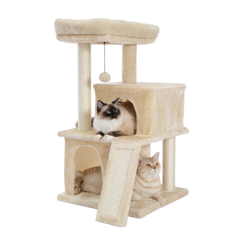 34-inch multi-layer plush cat tree, Beige