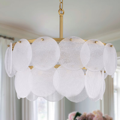 Lustre tambour en verre doré à 5 lumières à intensité variable pour salle à manger