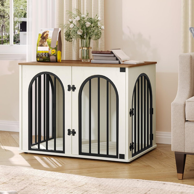 Wooden Dog Crate Furniture TV Stand, Indoor Dog Kennel for Small/Medium/Large Dogs, End Side Table Dogs Crates, Anti-Chew, Anti-Escape, Arched Door Design