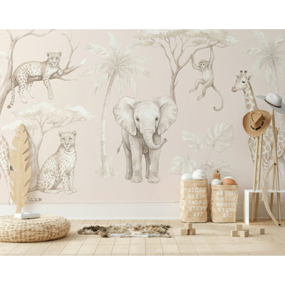 Safari Animals Wallpaper Jungle Beige Wall Mural