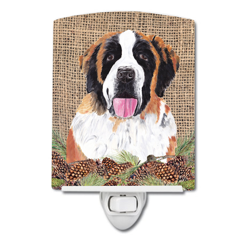 Éclairage de nuit en céramique à carreaux de pin et de en toile jutes saint bernard