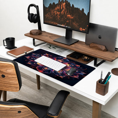  Rubber Mouse Pad, Smooth Microfiber Surface, Non-Slip Base, Rounded Edge Decorative Mouse Mat for Office & Gaming,17×47 Inch ,Black Red Glowing Flower