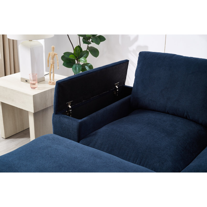 Canapé modulaire à assise profonde avec repose-pieds et canapé-lit Corduroy, Bleu très foncé