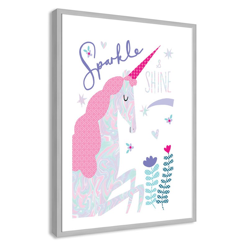 «Sparkle Unicorn», art encadré, H 34,5 po x l 24,5 po x P 1,18 po, Cadre argenté
