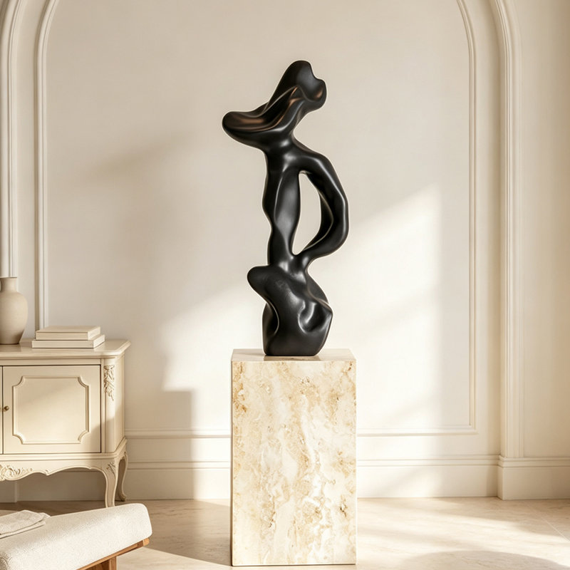 Objet décoratif en marbre, en plastique renforcé de fibres de verre, de couleur noire et de forme libre, Noir