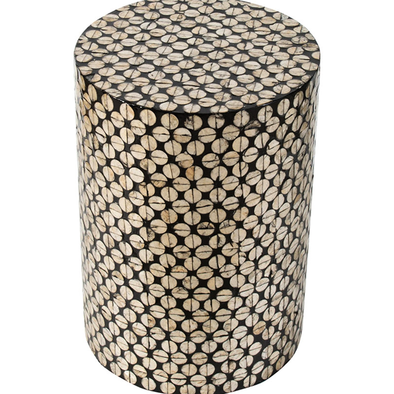 Tabouret cylindrique de jardin, noir et doré, accent pour thèmes côtiers, 14 x 20 pouces, moderne, deux tables de décoration dorées, 14 x 14 x 20
