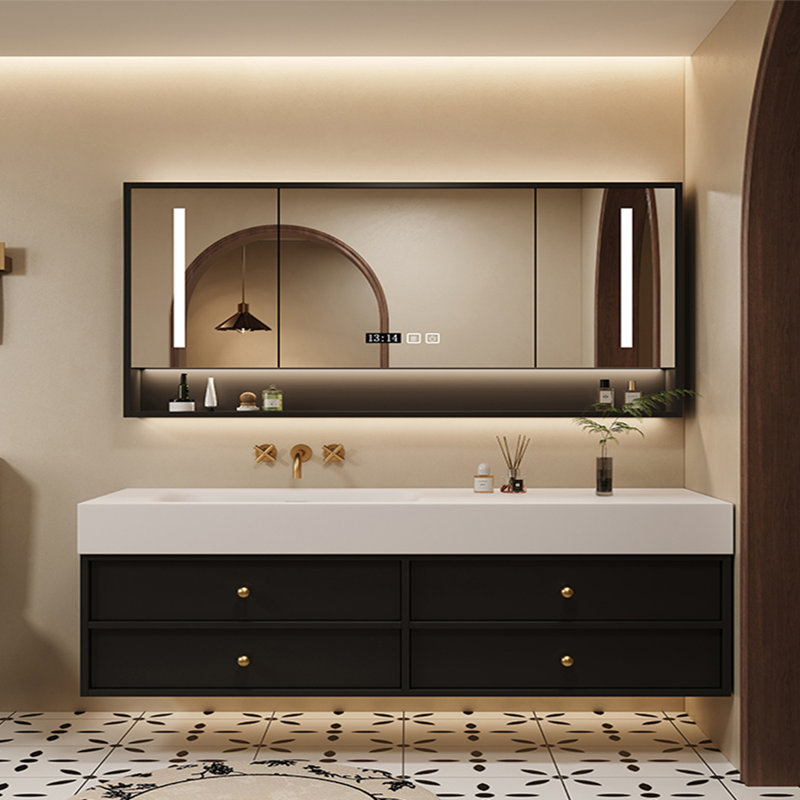 Armoire de salle de bain moderne de style médiéval, Noir, L 67 po