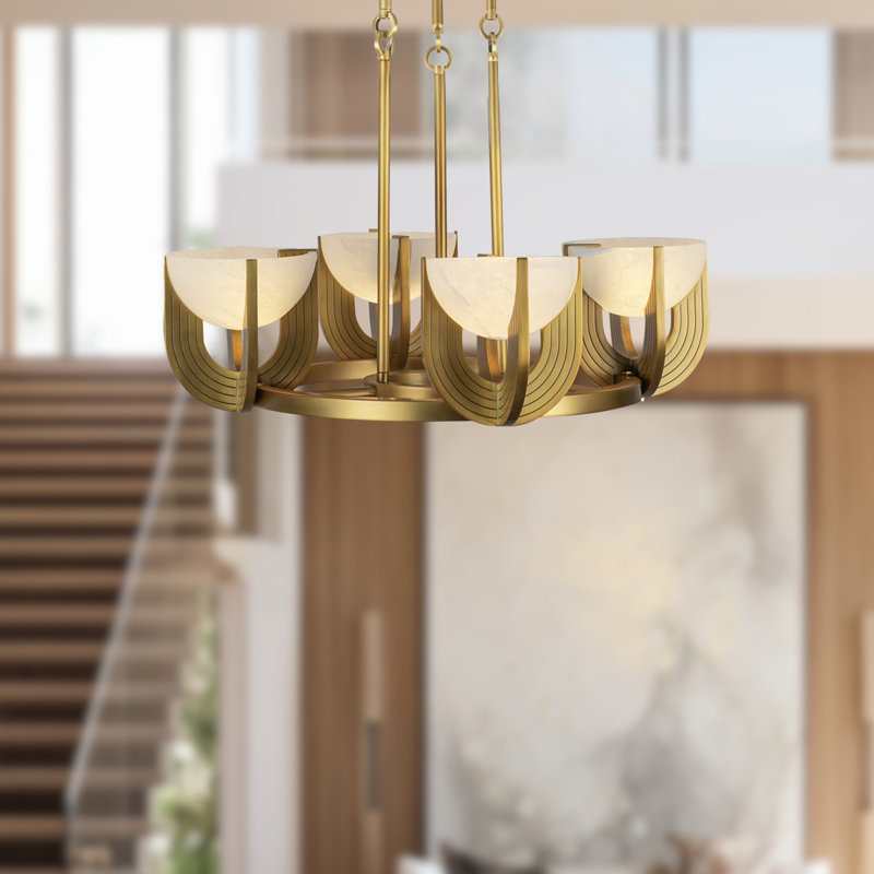 Colette LED Chandelier, Vintage Brass, 4, 6.25" H x 22.88" W x 22.88" D