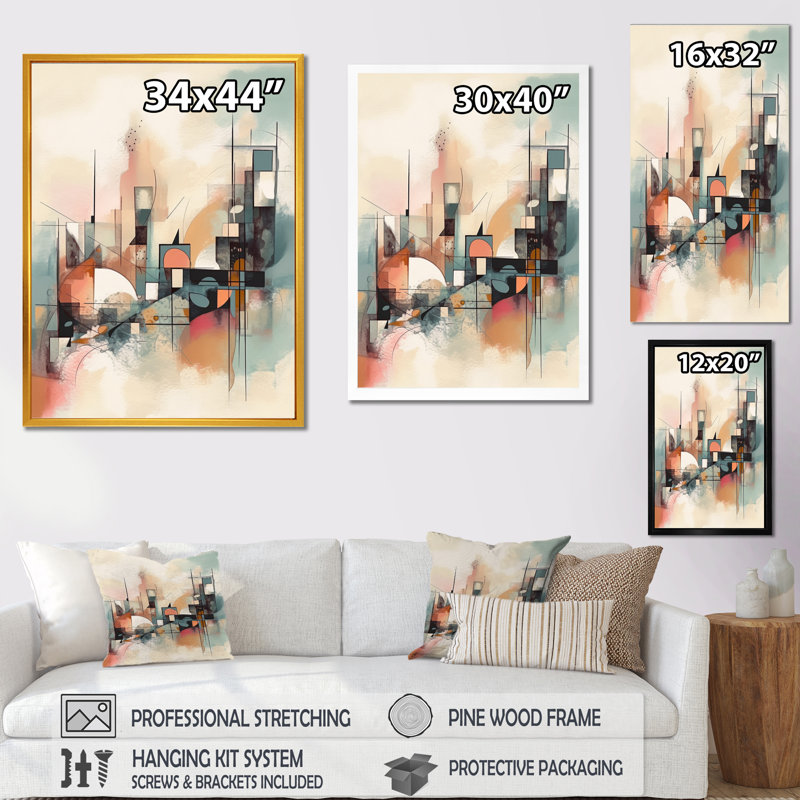 Explorations In Serenity I - Impression sur toile géométrique moderne, H 20 po x l 12 po x P 1 po, Encadrement doré