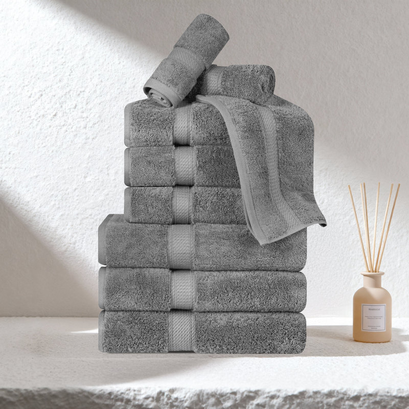 Egyptian Cotton Plush Heavyweight Absorbent 9 Piece Bathroom Towel Set, Charcoal
