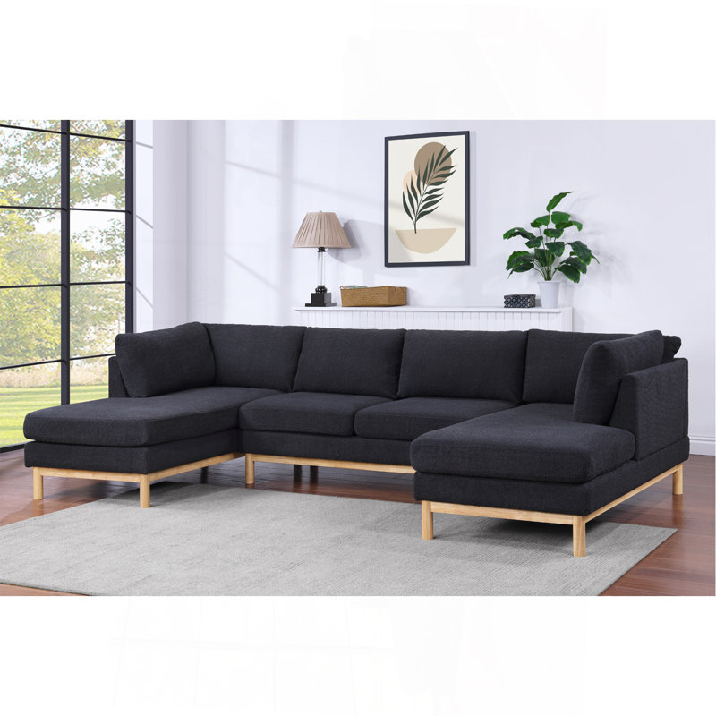 Canapé modulaire en U double de 124 po de largeur avec méridienne noire Sherpa