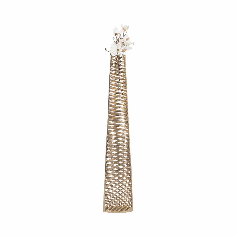 Treyton Aluminum Vase with Openwork Spiral Design, Champagne, 58" H x 11" W x 6" D
