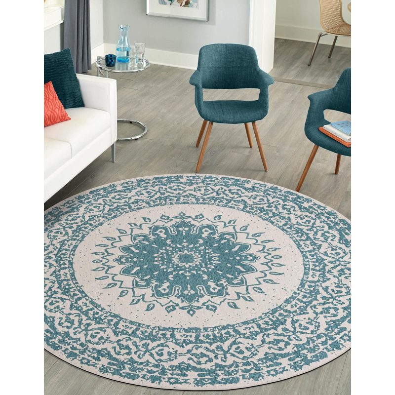 Contemporary Hintz Area Rug Aqua Color, Round 3'1"