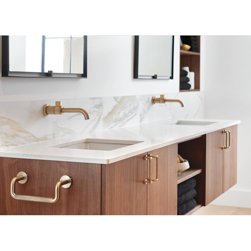 Litze® Wall Mount Bathroom Faucet, 1.2, Polished Chrome/Teak Wood