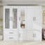 Armoire 5 portes avec tiroirs et miroir, blanc