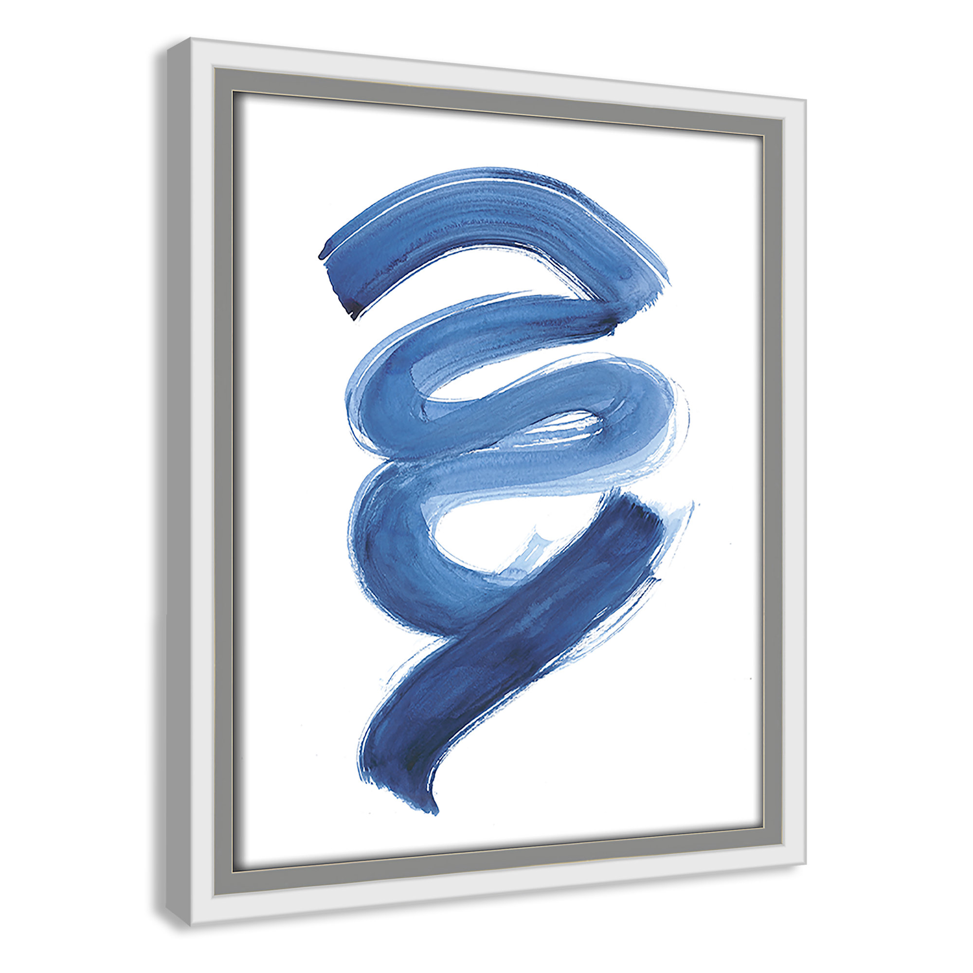 Slinky Indigo I by Filippo Ioco - Painting Print, White Framed Canvas, 11.5" H x 9.5" W x 2" D