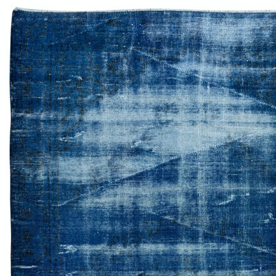 Tapis bleu fait à la main de 6 pi x 9,2 pi avec style Shabby Elegance