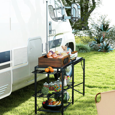 Table de cuisine de voyage pliable avec beaucoup de rangement, réglable et suspendue Support de lampe de station de cuisson extérieure portable, accessoires, rangement