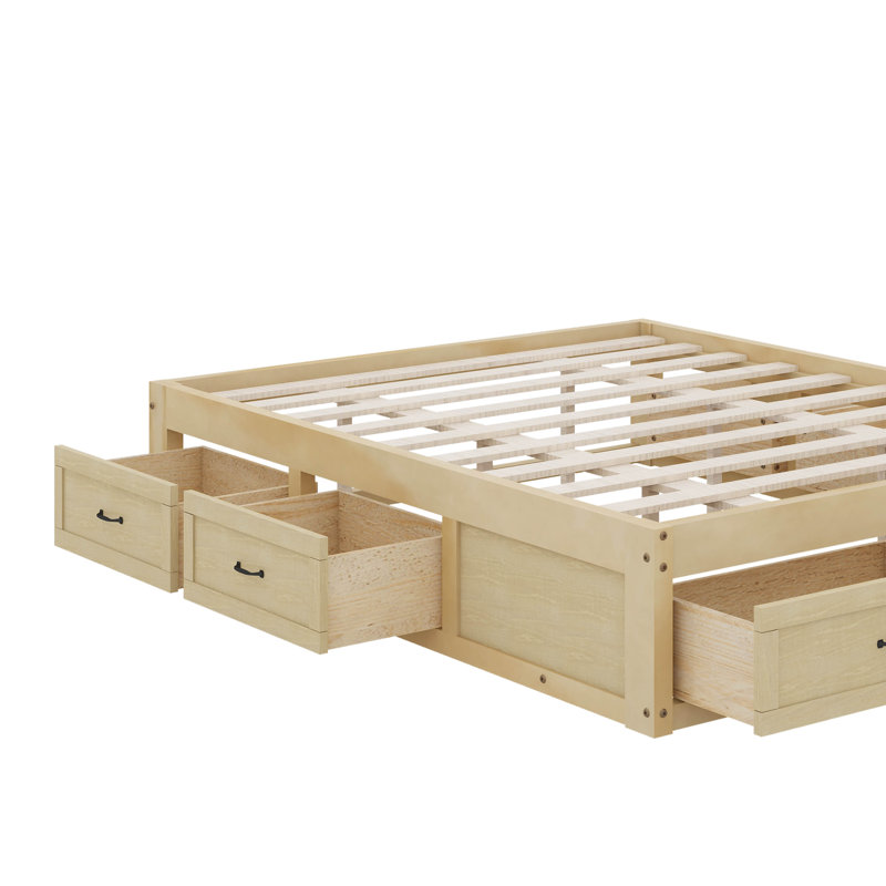Grand lit plateforme avec 6 tiroirs, Naturel antique