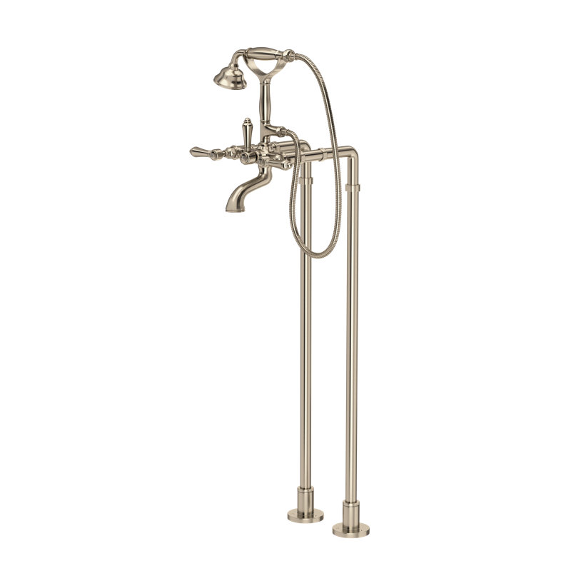 Acqui Floor Mount Tub Filler, Satin Nickel, Metal Cross Handle