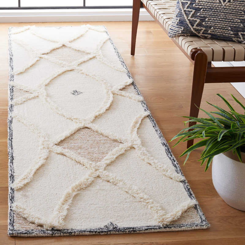 Tapis en laine / coton touffeté à la main Dalontae brun / ivoire, Tapis de couloir 2 pi 3 po x 8 pi