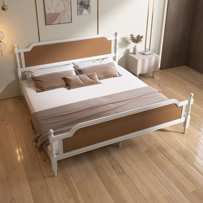 Structure de lit de style traditionnel, aucun sommier requis, Blanc, Roi